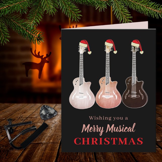 Guitarra de Rock and Roll Navidad (Rock and roll Christmas rustic guitar custom folded holiday greetings card guitarist music teacher)