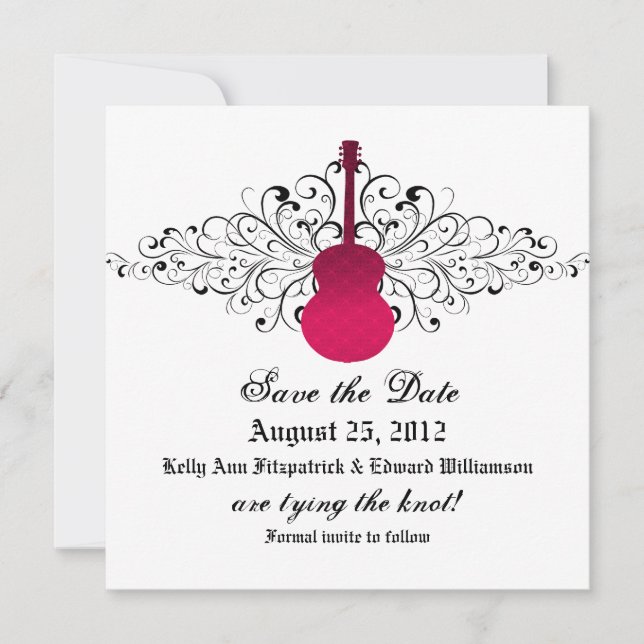 Guitarra de Swirls rosa Guardar la invitación de f (Anverso)