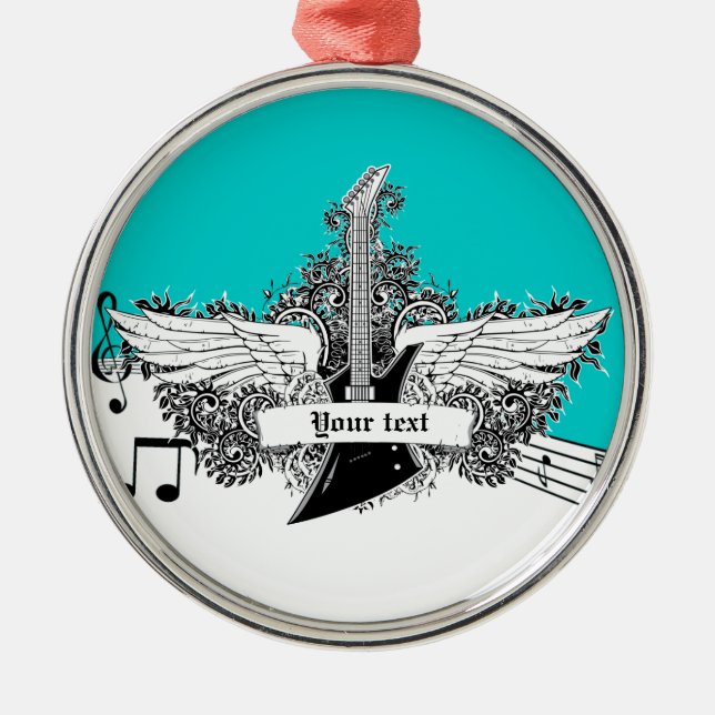 Guitarra eléctrica blanca negra con alas adorno (Frente)