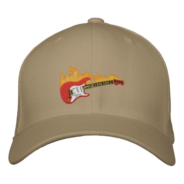 Guitarra Eléctrica Con Gorra Bordada De Llamas (Anverso)