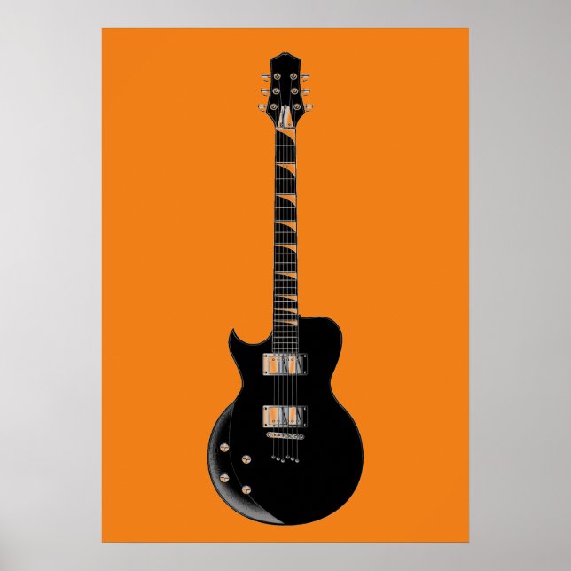 Guitarra eléctrica de arte pop negro naranja (Frente)
