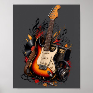Guitarra Eléctrica Retro y Arte de Pared de Música