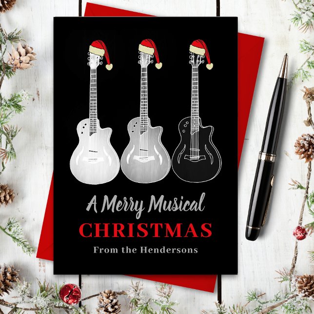 Guitarra Fría Navidad Alegre Música Personalizada (Cool Christmas guitars 
custom holiday card)