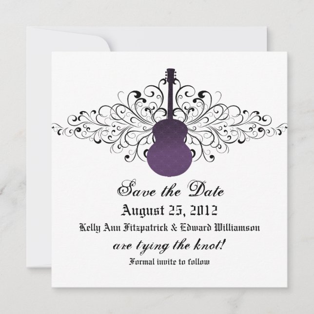 Guitarra Morada Swirls Guardar la invitación de fe (Anverso)