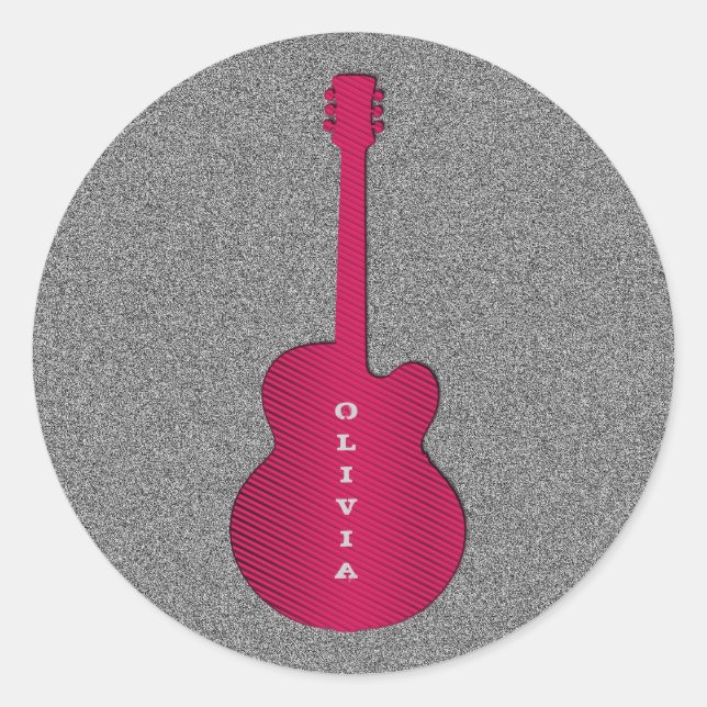 Guitarra rayada Pegatinas redondos, rosa caliente (Anverso)