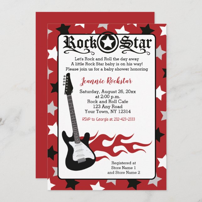 Guitarra rock estrella de rock rojo invitaciones a (Anverso / Reverso)
