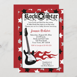 Guitarra rock estrella de rock rojo invitaciones a