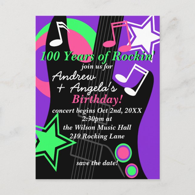 Guitarra: Tarjeta postal de invitación a cumpleaño (Anverso)