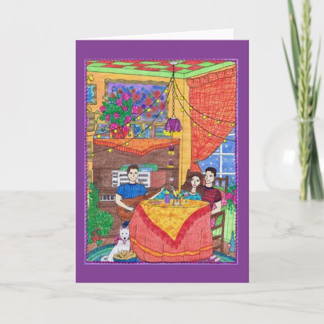 Guitarra, vino, piano, tarjeta de felicitación de (Anverso)