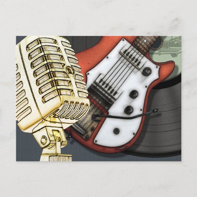 Guitarra vintage y postales para micrófono (Anverso)