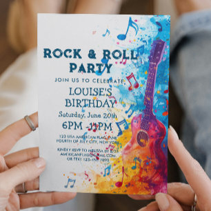 Guitarra y Notas Invitación a la Fiesta de Rock An