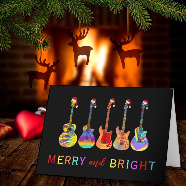 Guitarras de Navidad Alegre y Brillante (Rock and roll Christmas guitars merry and bright custom holiday greetings card guitarist musician )