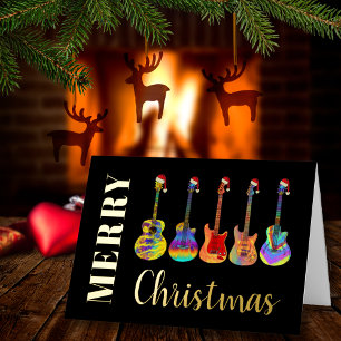 Guitarras personalizadas de Navidad Feliz Negro Or