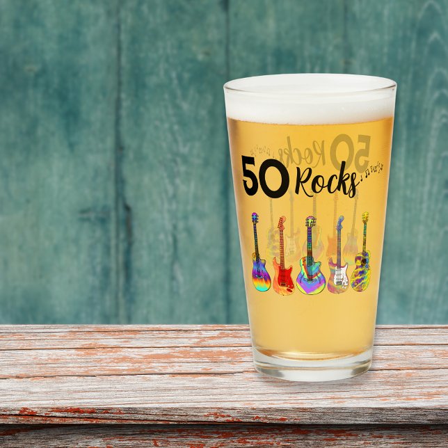 Guitars 50th Birthday 50 Rock and Roll (Rock and roll 50th birthday beer glass 50 rocks cool funky psychedelic guitars for him)