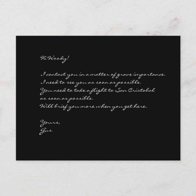 "Gus te necesita..." Postal (Anverso)