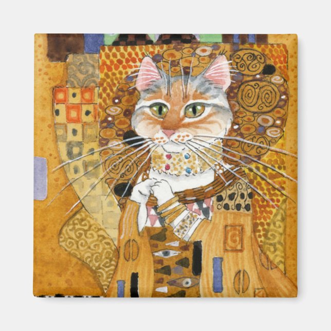 Gustav Klimt Cat en imán de parodia de oro (Frente)