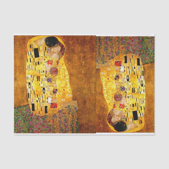 Gustav Klimt, El Beso, Papel    Tejido (Anverso)