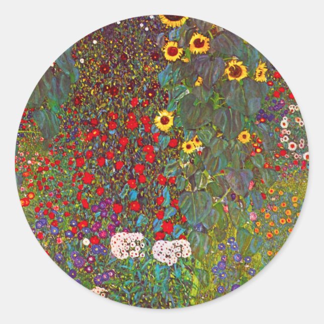 Gustav Klimt Farm Garden con Pegatinas de girasole (Anverso)