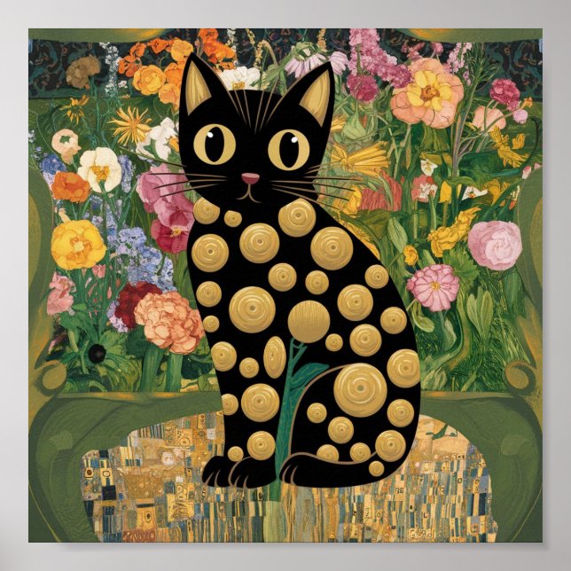 Gustav Klimt Floral Black Cat Arte ecléctico moder (Frente)