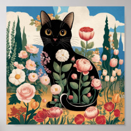 Gustav Klimt Floral Black Cat Arte ecléctico moder