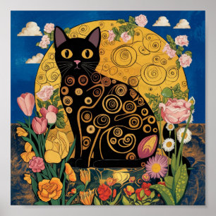 Gustav Klimt Gato Negro Floral, Arte Moderno Ecléc