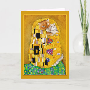 Gustav Klimt Kiss lindo gato parodia tarjeta de sa