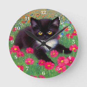 Gustav Klimt Tuxedo Cat con números de reloj blanc