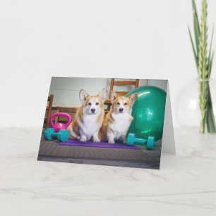 Gym Corgis tarjeta de felicitación en blanco