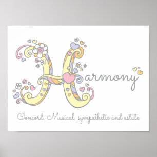 H arte en monograma Armonía nombre chicas signific