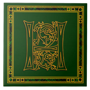 H Monograma "Oro irlandés en verde" Baldosas cerám