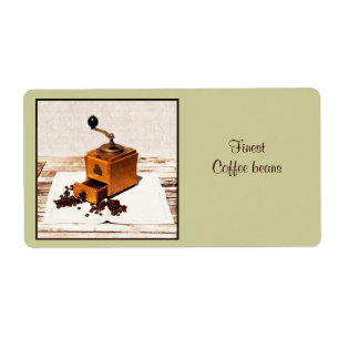 habas del coffe con la etiqueta del producto del