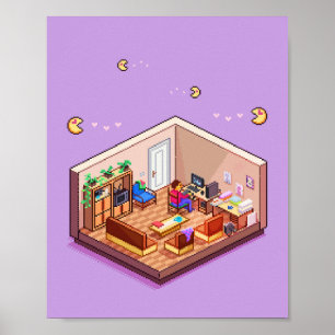 Habitación de PC para juegos de arte pixelado isom