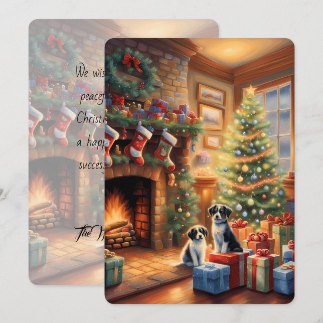 Habitación decorada con gusto, chimenea, perros, c (Anverso / Reverso)