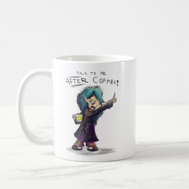 "Hable conmigo DESPUÉS taza enojada de Munchkin (Izquierda)