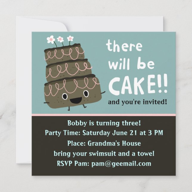 ¡Habrá pastel! Invitación divertida y linda para f (Anverso)