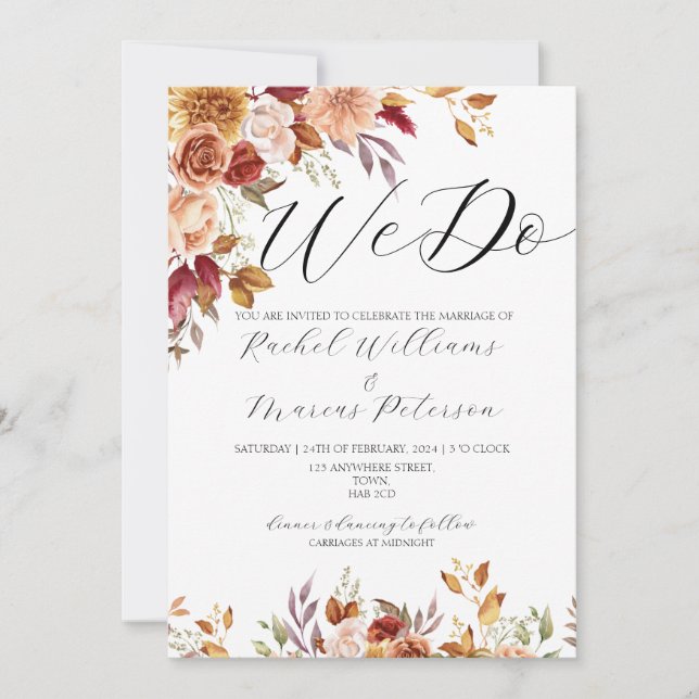Hacemos Invitación Elegante De Boda De Flores De I (Anverso)