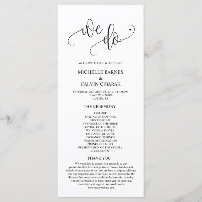 Hacemos tarjeta de programa Wedding en el tema de  (Anverso)