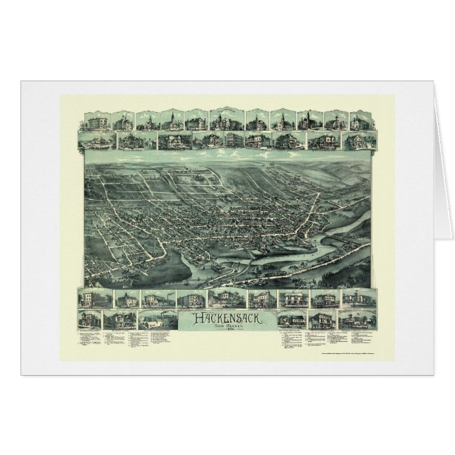 Hackensack, mapa panorámico de NJ - 1896 (Anverso (Horizontal))