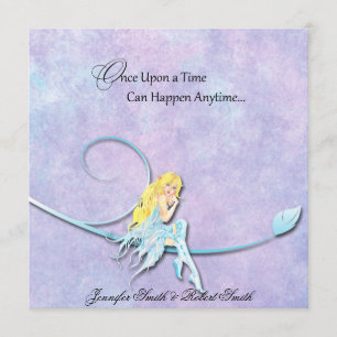 Hada azul en la invitación púrpura de la boda de