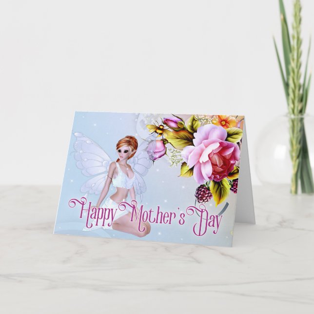 Hada con peonías - Tarjeta Fantasy Mother's Day (Anverso)