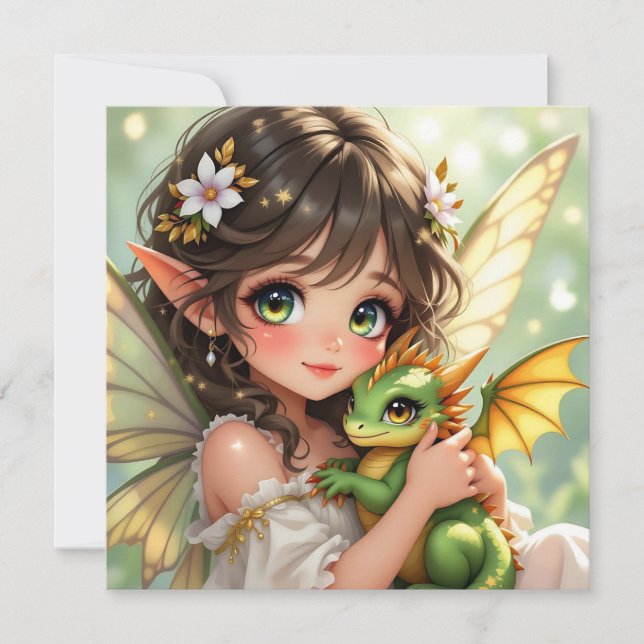 Hada de anime linda y dragón Chibi  (Anverso)