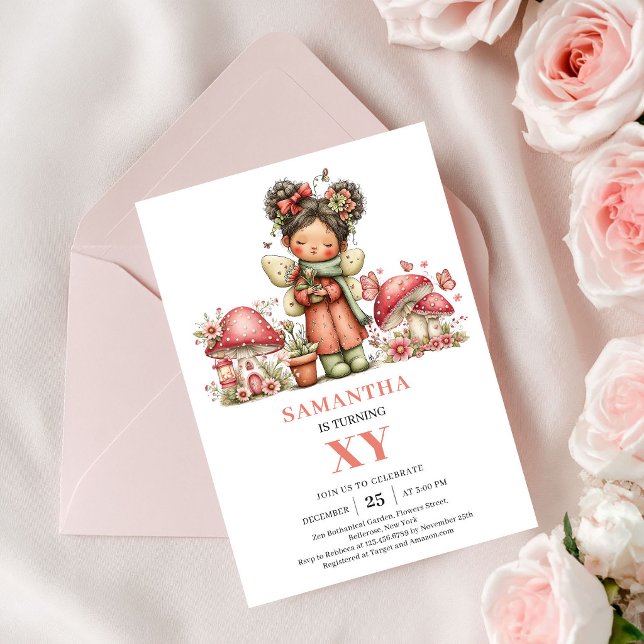 Hada de Fairyland Invitación de Cumpleaños número  (Fairyland Fairy 3rd Birthday Pink Flowers Invite)