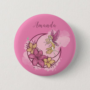 Hada de Fantasía Linda en el Botón Rosa Personaliz