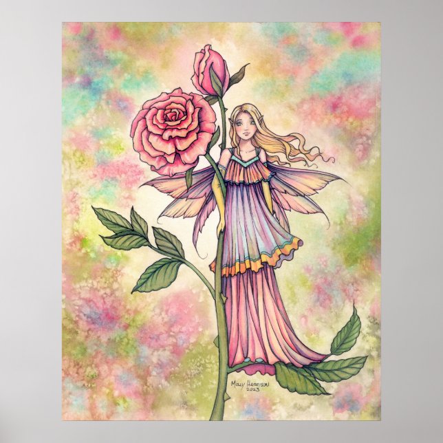 Hada de la Rosa Sonrojada con Rosas Rosadas Arte (Frente)