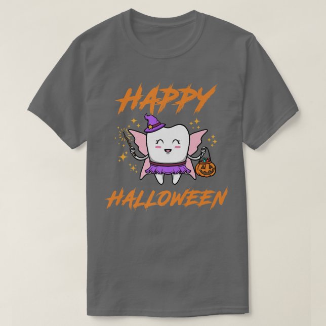 Hada Diente Cuta Dice Feliz Halloween Camiseta (Diseño del anverso)