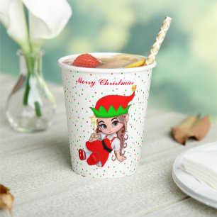 Hada Elfa de Navidad Linda & Vasos de Papel con Co
