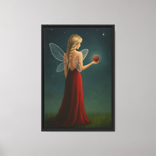 Hada en rojo sujetando el arte de los lienzos