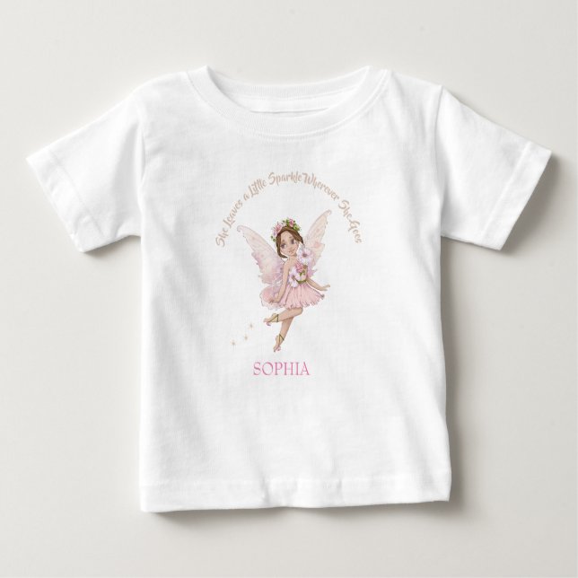 Hada Esparkle Pelo Oscuro Cute Bebé Rosa Camiseta (Anverso)