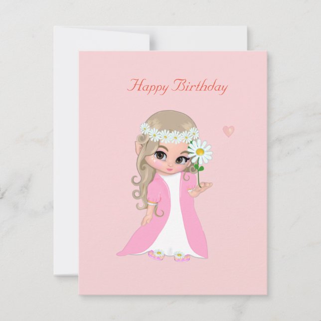 Hada linda en tarjeta de cumpleaños rosa claro (Anverso)