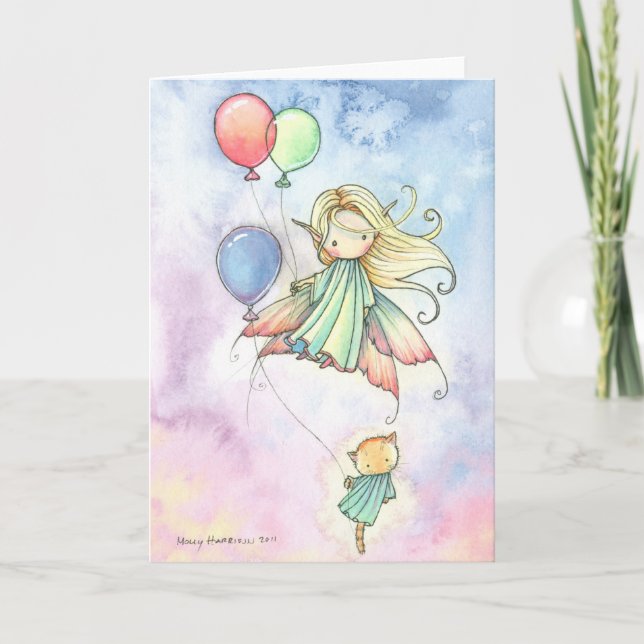 Hada y gatito con la tarjeta de cumpleaños de los (Anverso)